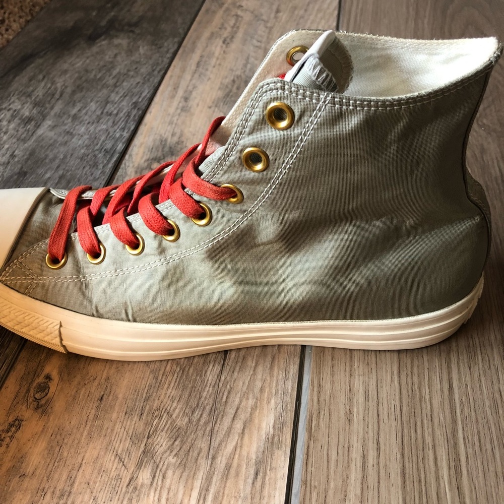 Custom Converse Boston High Tops Grey/Silver with Red Laces Men's Size 10 - Picture 7 of 15